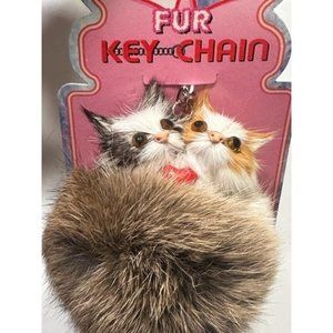 1999 Fluffy Keychains- Twin Cat one black and white one tan whitey Cat
